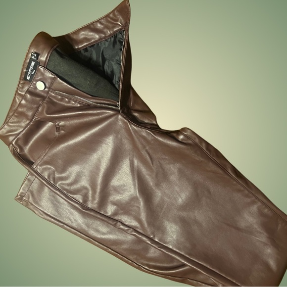 Pretty Little Liars dark Brown Leather fleece lined highwaisted skinny pants - Picture 5 of 11